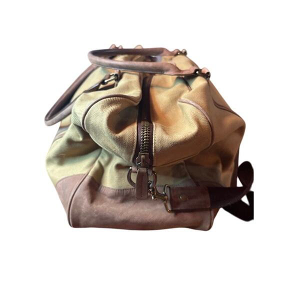 Saari Duffle Bag Madras Weekend Luggage Gym Military Green Brown Canvas Leather - Picture 8 of 12
